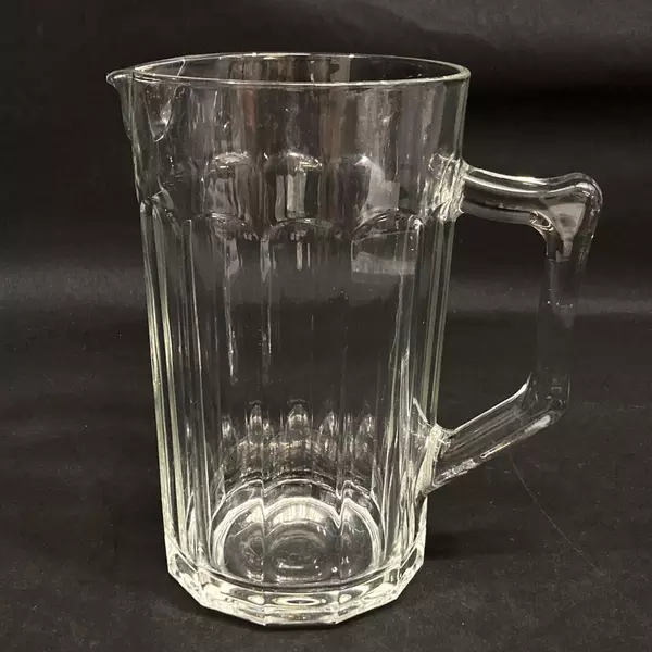 Vintage Ribbed Clear Glass Pitcher with Ice Lip 8.5" Elegant Serveware