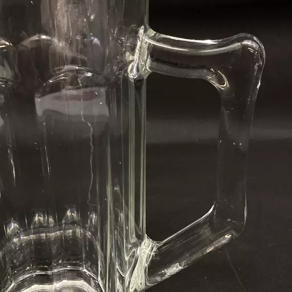 Vintage Ribbed Clear Glass Pitcher with Ice Lip 8.5" Elegant Serveware