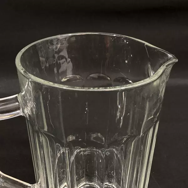 Vintage Ribbed Clear Glass Pitcher with Ice Lip 8.5" Elegant Serveware