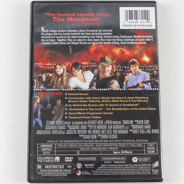 Zombieland 2009 DVD Columbia Pictures - Good Condition, Untested