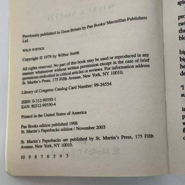 Wild Justice by Wilbur Smith 2003 Mass Market