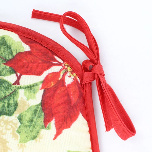 Unbranded Poinsettia Pattern Christmas Holiday Seat Cushion With Ties