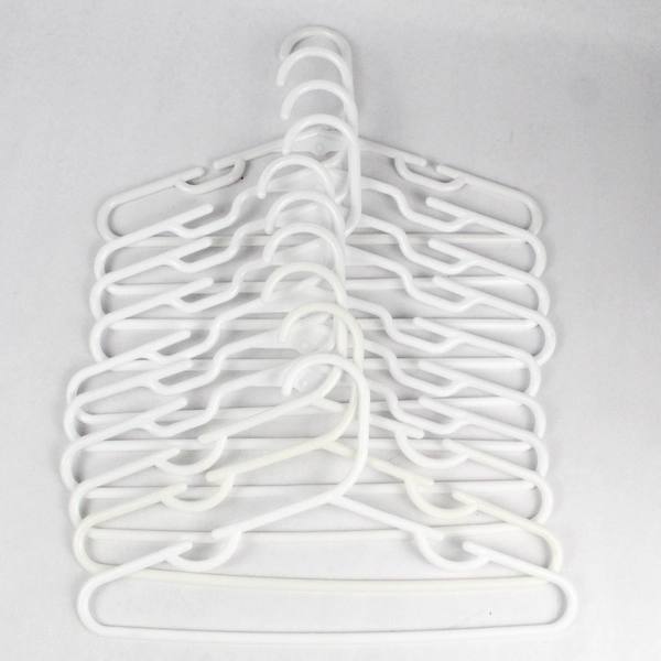 Lot of 10 Children's White Plastic Tubular Hangers with Notches, 12"