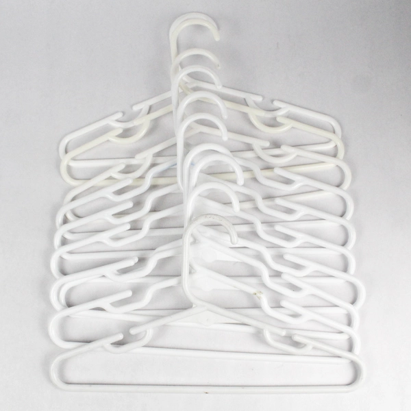 Lot of 10 Children's White Plastic Tubular Hangers with Notches, 12"