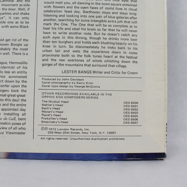 Beethoven's Head Vinyl LP 12" Orphic Egg London 1972 - Good Condition