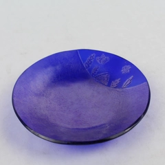 Iridescent Cobalt Blue Embossed Scene Art Glass Plate Signed L. Latimer 