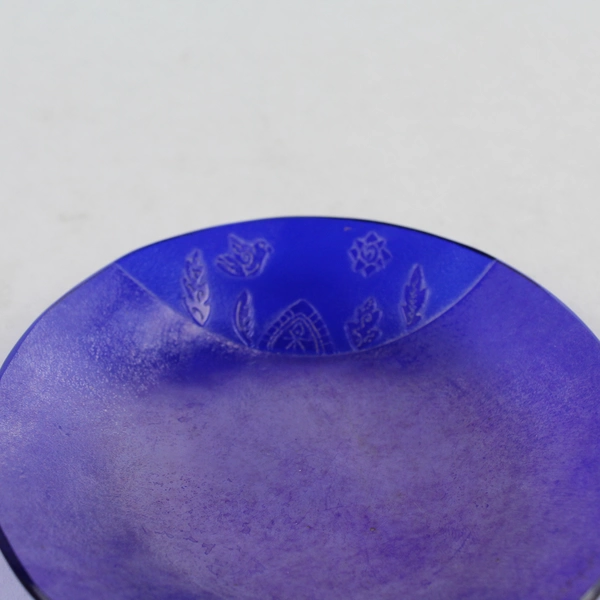 Iridescent Cobalt Blue Embossed Scene Art Glass Plate Signed L. Latimer 