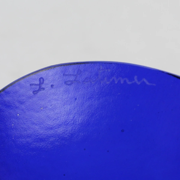 Iridescent Cobalt Blue Embossed Scene Art Glass Plate Signed L. Latimer 