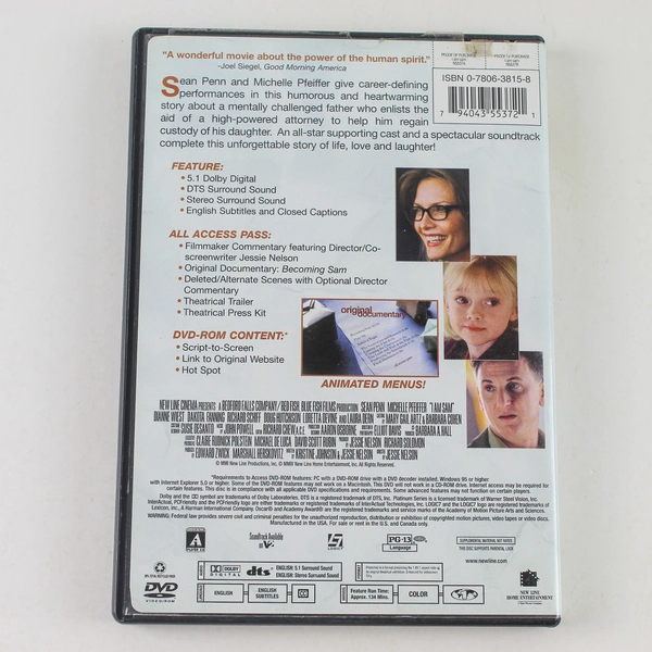 I Am Sam DVD Sean Penn Michelle Pfeiffer New Line Entertainment Pre-Owned