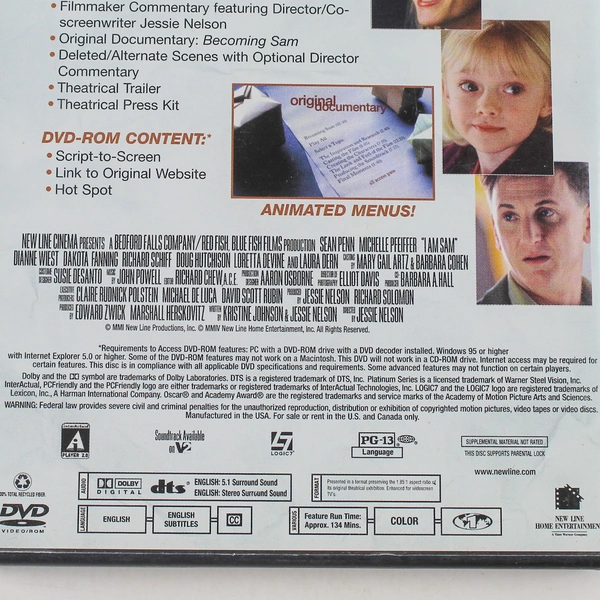 I Am Sam DVD Sean Penn Michelle Pfeiffer New Line Entertainment Pre-Owned