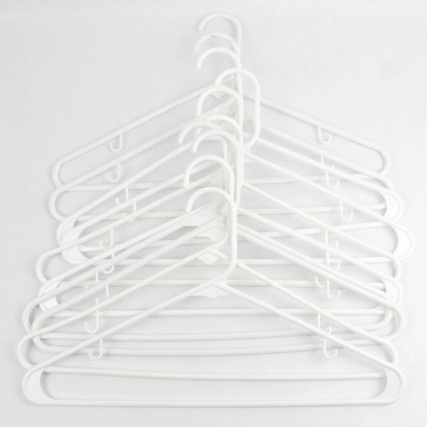 Lot of 10 Plastic Tubular Hangers w/ Hooks White Standard 17 in