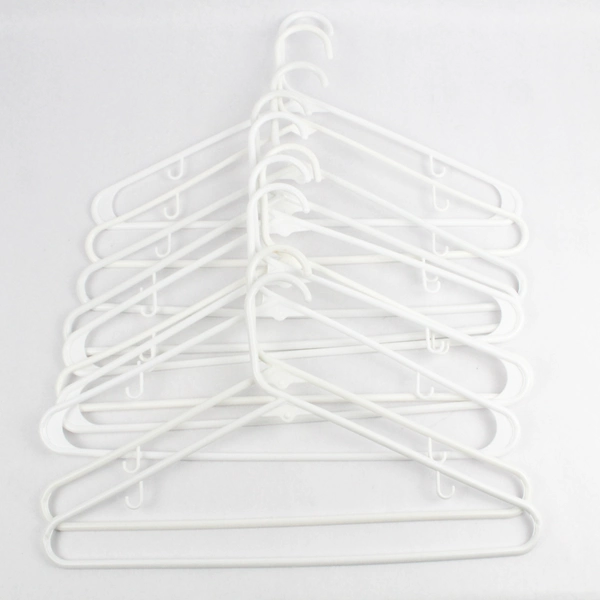 Lot of 10 Plastic Tubular Hangers w/ Hooks White Standard 17 in