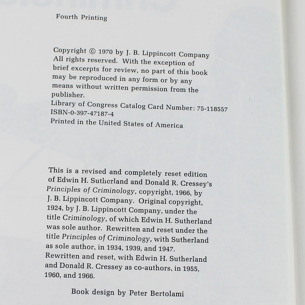 Criminology 8th Edition Sutherland Cressey 1970 Hardcover Textbook Lippincott
