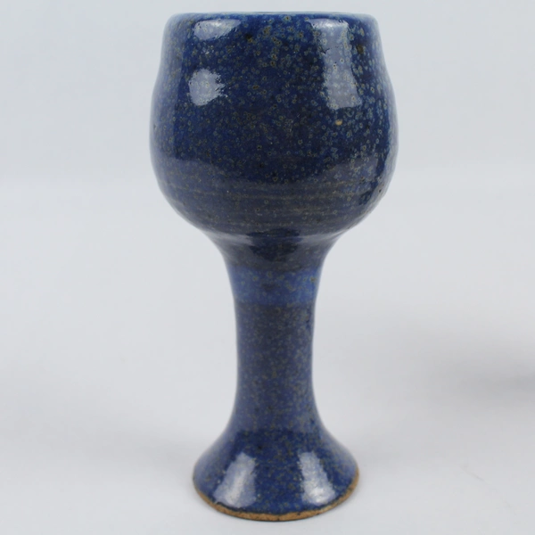 Lot of 2 Handmade Ceramic 6" Goblets with Blue & Specks of Green Glaze 
