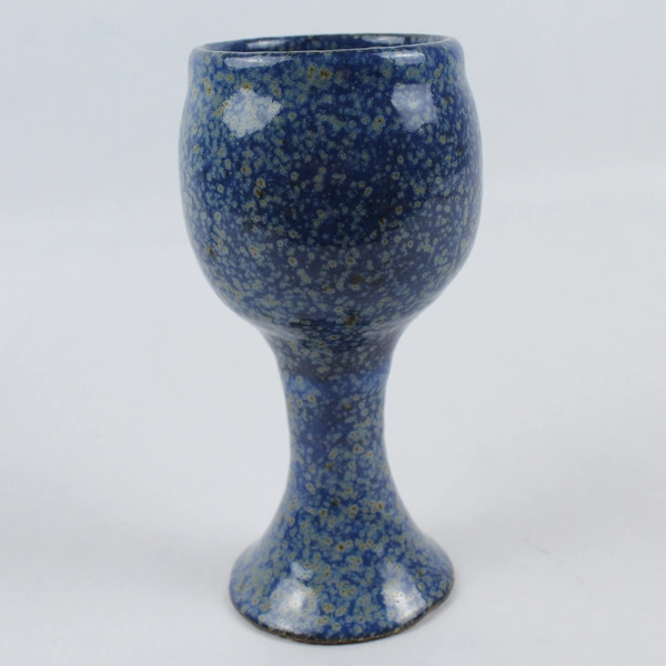Lot of 2 Handmade Ceramic 6" Goblets with Blue & Specks of Green Glaze 
