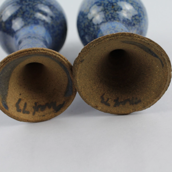 Lot of 2 Handmade Ceramic 6" Goblets with Blue & Specks of Green Glaze 