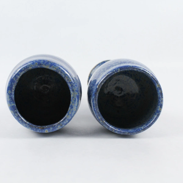 Lot of 2 Handmade Ceramic 6" Goblets with Blue & Specks of Green Glaze 