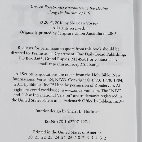 Unseen Footprints by Sheridan Voysey 2016 Paperback - Good Condition