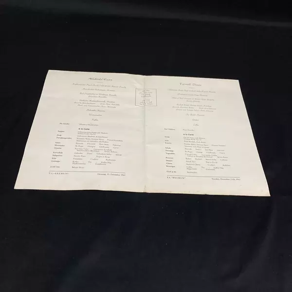 14 Norddeutscher Lloyd Bremen Ocean Liner Lunch And Dinner Menus December 1963