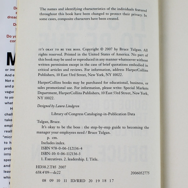 It's Okay to Be the Boss by Bruce Tulgan 2007 Hardcover - Good Condition