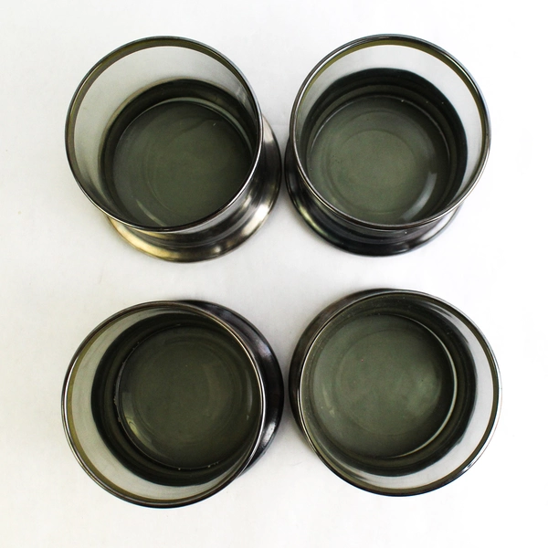 Set of 4 Vintage MCM Old Fashioned Whiskey Glass Smokey Gray Silver Band