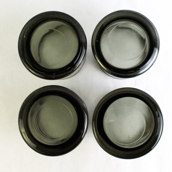 Set of 4 Vintage MCM Old Fashioned Whiskey Glass Smokey Gray Silver Band