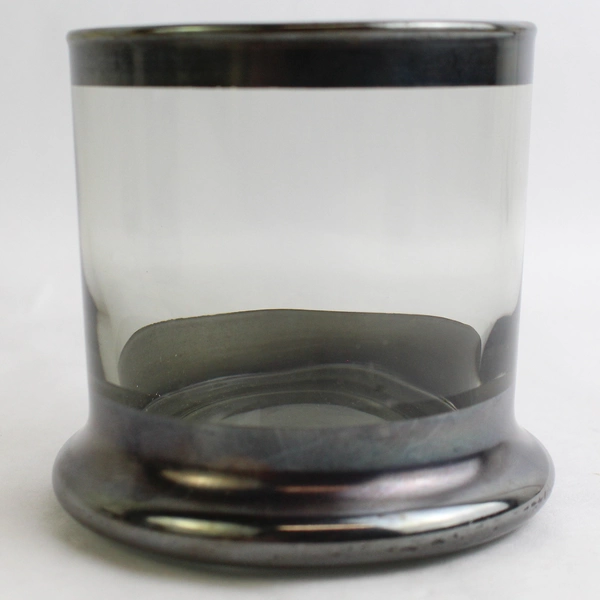 Set of 4 Vintage MCM Old Fashioned Whiskey Glass Smokey Gray Silver Band