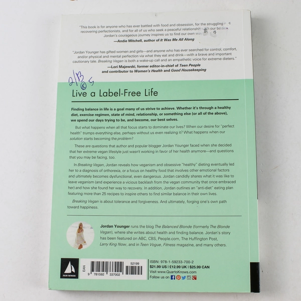 Breaking Vegan by Jordan Younger 2016 Paperback - Pre-owned, Some Wear