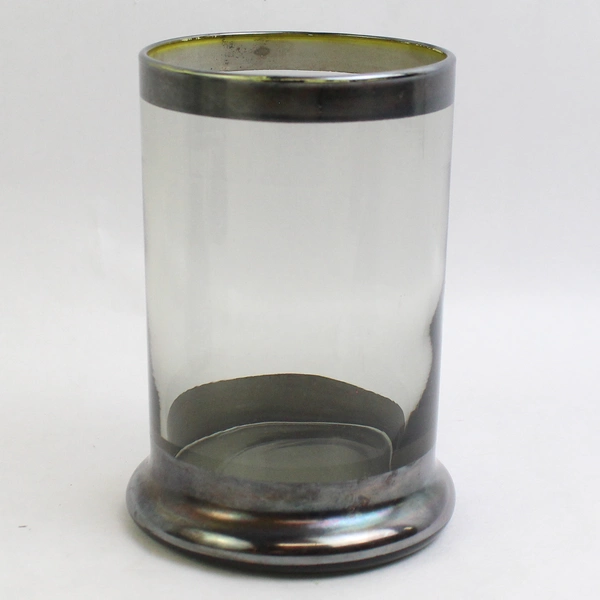 Set of 5 Vintage MCM Highball Cocktail Glass Smokey Gray with Silver Band