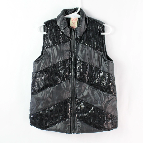 Faded Glory Black Sequin Full-Zip Puffer Vest Girls Size XS (4-5)