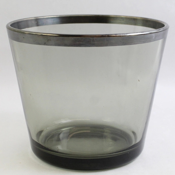Vintage MCM Ice Bucket Smokey Gray with Silver Band