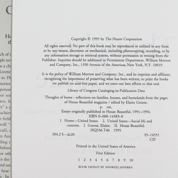 Thoughts of Home by Elaine Greene (1995, William Morrow Hardcover) Dust Jacket