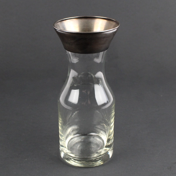 Vintage MCM Small Juice Carafe Clear w/ Silver Band