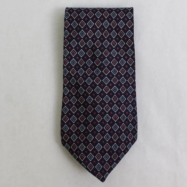 Stafford Navy Blue and Burgundy Diamond Pattern Men's Silk Necktie 61"