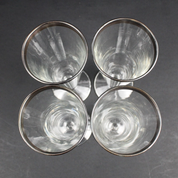 Set of 4 Vintage MCM Pilsner Glass Clear w/ Silver Band