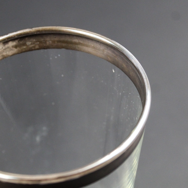 Set of 4 Vintage MCM Pilsner Glass Clear w/ Silver Band