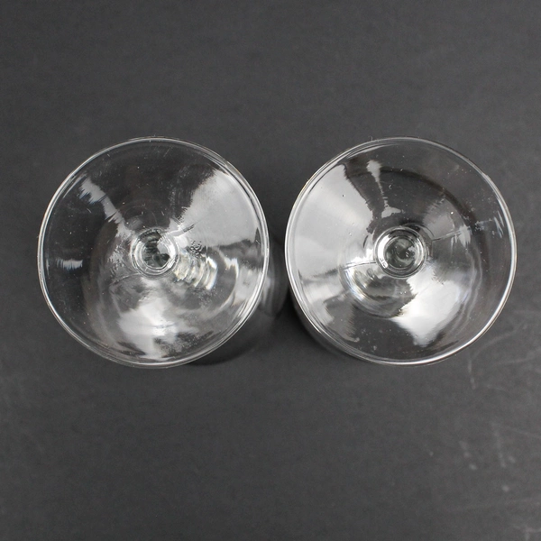 Set of 2 Vintage His & Hers Cordial Glass Etched Clear w/ Silver Band
