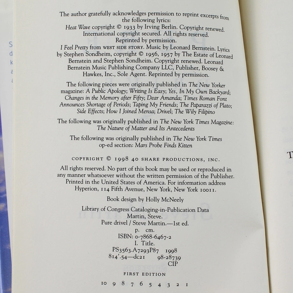 Steve Martin Pure Drivel 1998 Hardcover Humor Book - Good Condition