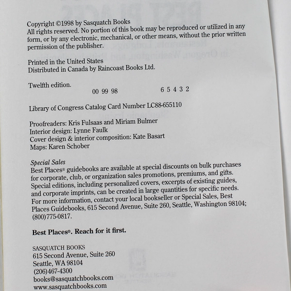 Northwest Best Places 1998 Restaurants Lodgings Touring by Stephanie Irving PB