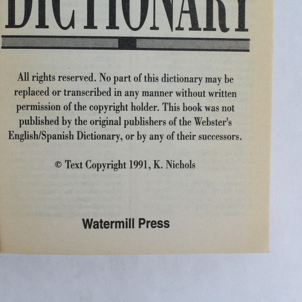 Webster's English/Spanish Dictionary 1991 Trade Paperback - Good Condition