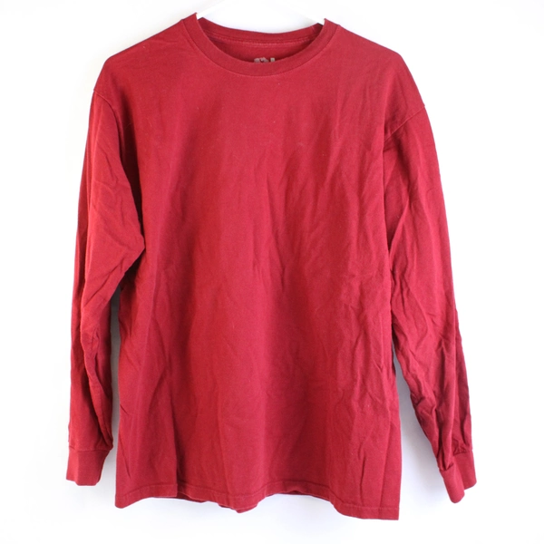 Fruit Of The Loom Solid Red Long-Sleeved Cotton T-Shirt Men's Size Large