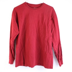 Fruit Of The Loom Solid Red Long-Sleeved Cotton T-Shirt Men's Size Large
