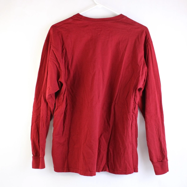 Fruit Of The Loom Solid Red Long-Sleeved Cotton T-Shirt Men's Size Large