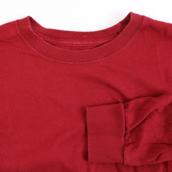 Fruit Of The Loom Solid Red Long-Sleeved Cotton T-Shirt Men's Size Large
