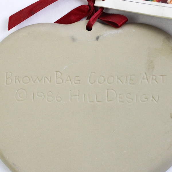Vintage 1986 Brown Bag Cookie Art Floral Heart 5.5" x 5.75" Hill Designs