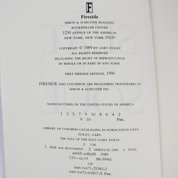 Seat of the Soul by Gary Zukav 1990 Trade Paperback - Good Condition