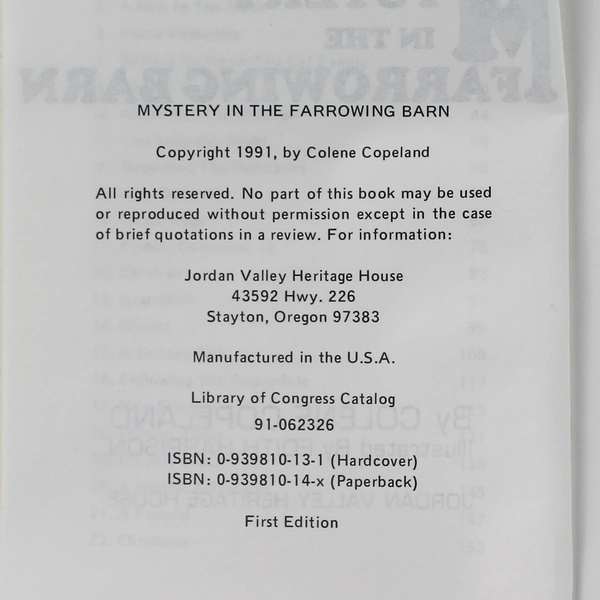 Mystery in the Farrowing Barn by Colene Copeland 1991 Signed Paperback