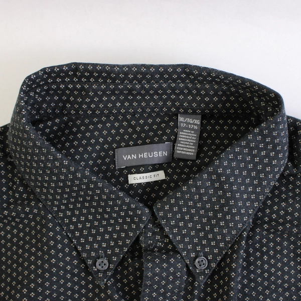 Van Heusen Classic Fit Black Cotton Blend Button-Down Shirt Men's XL 17-17 1/2