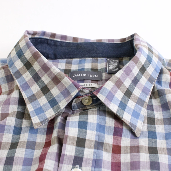 Van Heusen Classic Fit Multicolor Gingham Button-Up Shirt Men's XL 17-17.5