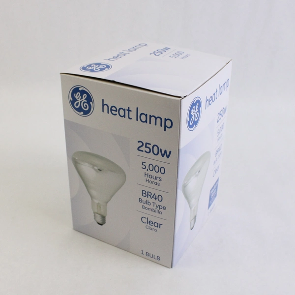 GE Heat Lamp 250W 120v 5,000 Hrs 4.6 YRS Life BR40 Clear Med Base 30715